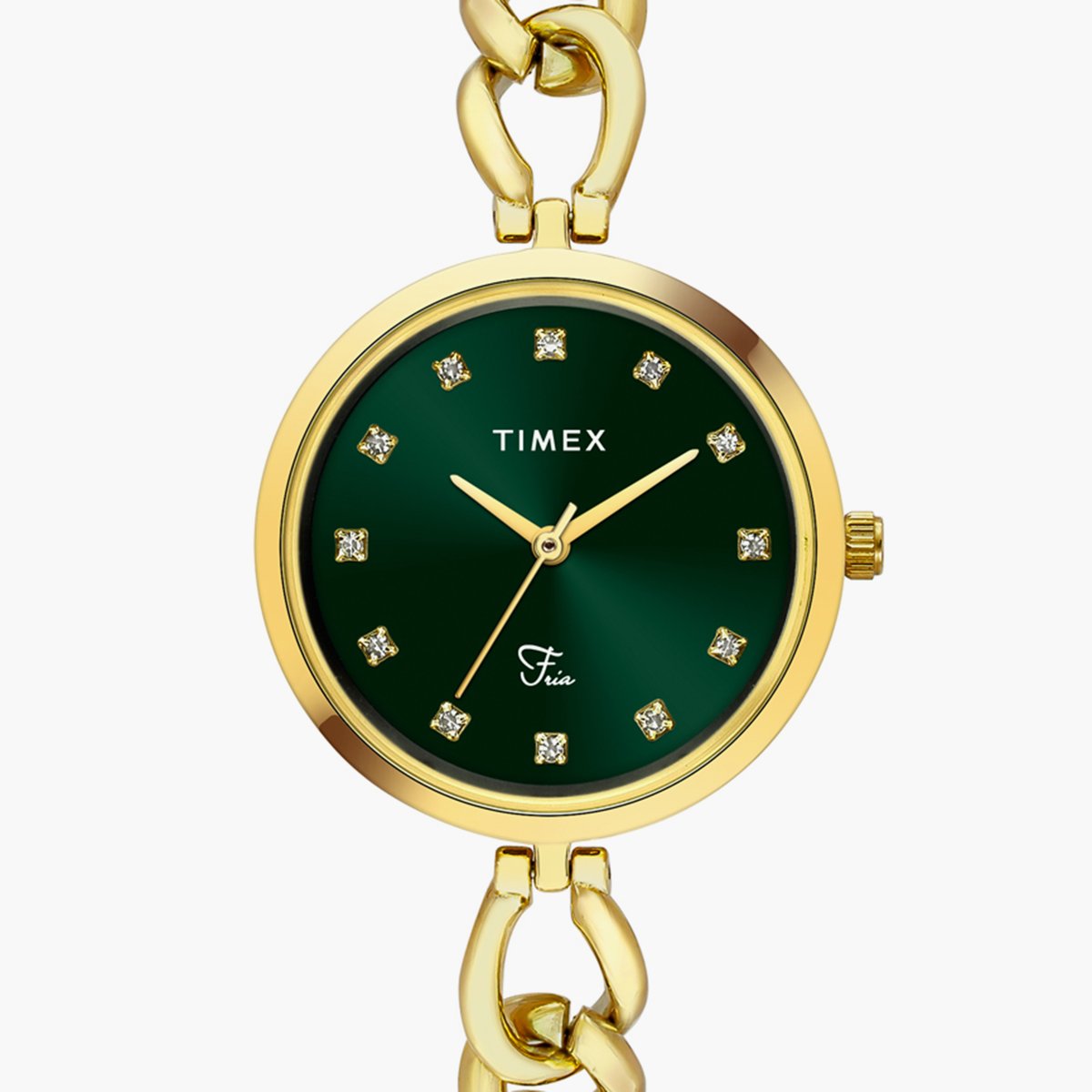 Timex TWEL23801 Women’s Green Dial Analog Watch with Gold-Tone Metal Strap