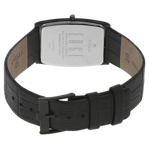 Titan 1044NL01 Men’s Black-Dial Rectangle Analog Watch with Black Leather Strap