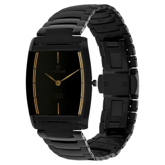 Titan 1044NM01 Men’s Analog Quartz Watch — Black Dial & Black Stainless Steel Bracelet