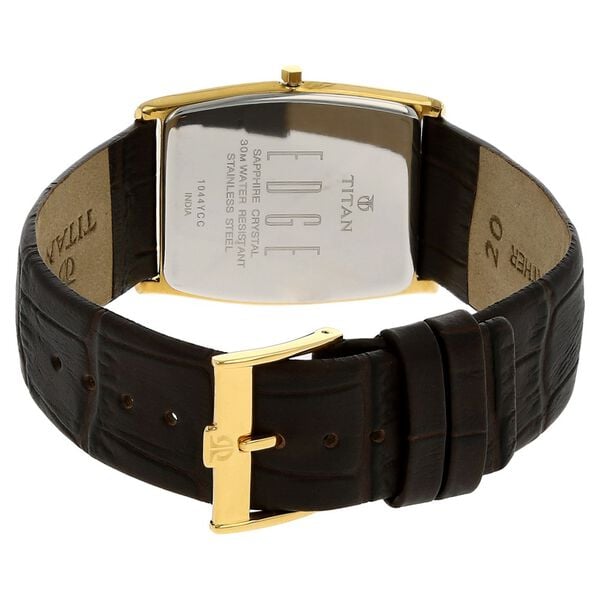 Titan 1044YL06 Edge Analog Watch for Men – White Dial Analog Watch for Men, Black Leather Strap, Quartz Movement, Sapphire Glass, Tonneau Metal Case