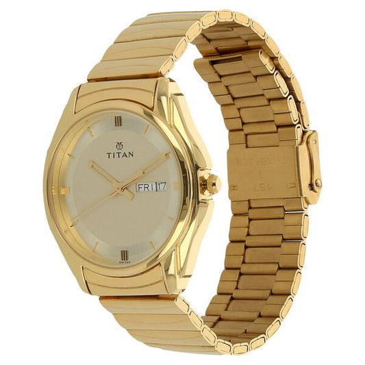 Titan 1578YM05 Men Champagne Dial Gold Stainless Steel Strap Watch