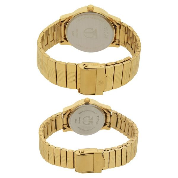 Titan 15802490YM05 Unisex Couple’s Champagne/Beige Dial Quartz Analog Round Stainless Steel Watches