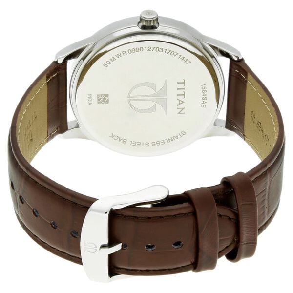 Titan 1584SL04 Brown Dial Analog Quartz Leather Strap Men’s Watch – Brown Band, Round Case, Date Display