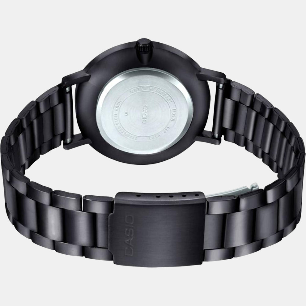 Casio A1973 Enticer Men’s Quartz Analog Watch with Black Dial, Black Stainless Steel Strap
