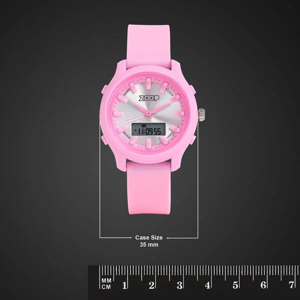 Zoop by Titan Ana-Digi Kids Watch 16046PP02 | Silver Dial & Pink Silicone Strap