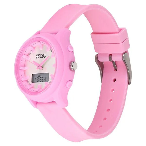 Zoop by Titan Ana-Digi Kids Watch 16046PP02 | Silver Dial & Pink Silicone Strap
