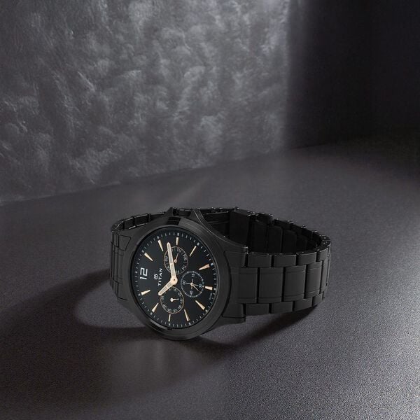 Titan 1698NM01 Analog Quartz Men’s Watch with Black Dial and Black Stainless Steel Strap