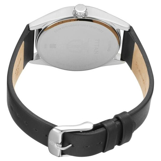 Titan 1729SL04 Men’s Multicoloured Dial Black Leather Strap Quartz Analog Watch – Round Metal Case, Mineral Glass