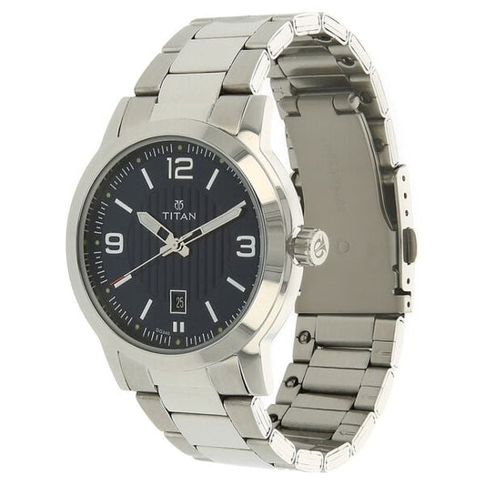 Titan 1730SM03 Classic Men’s Analog Watch with Blue Dial & Silver Stainless Steel Strap