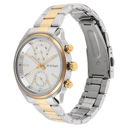 Titan 1733BM01 Men Silver Dial Two-Tone Stainless Steel Strap Multifunction Quartz Watch
