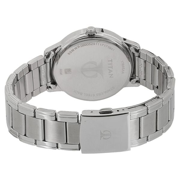 Titan 1769SM01 Blue Dial Multifunction Analog Watch for Men – Silver Stainless Steel Bracelet, Quartz Movement, Mineral Glass, Round Metal Case