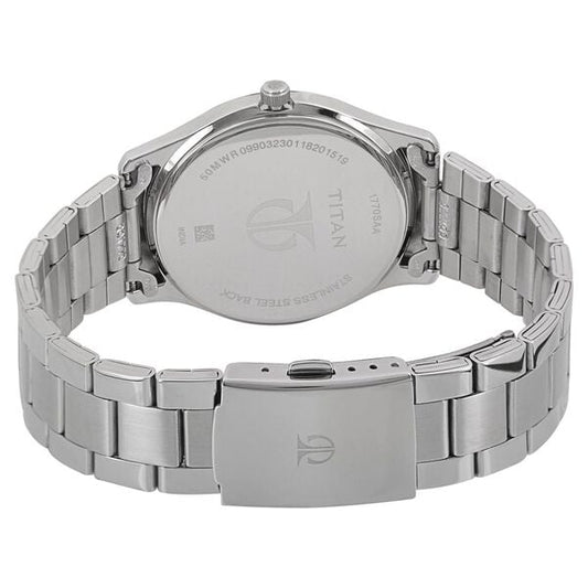 Titan 1770SM02 Black Dial Analog Watch for Men – Silver Stainless Steel Bracelet, Quartz Movement, Date Function, Mineral Glass, Round Metal Case