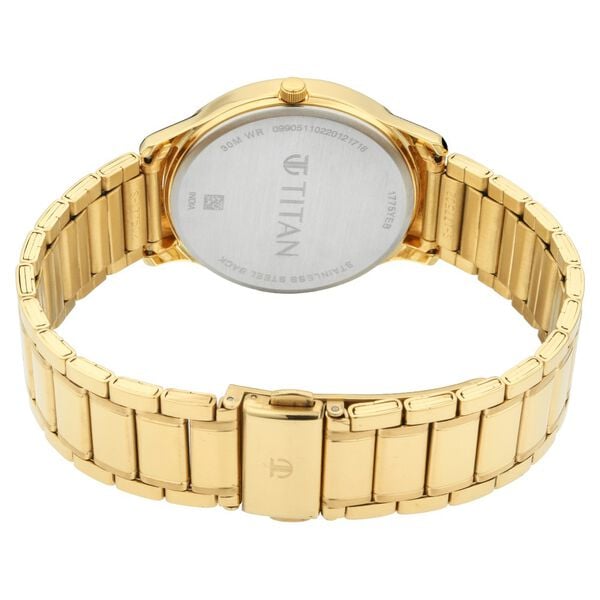 Titan Lagan Analog Watch 1775YM02 Men’s Yellow Dial Gold Stainless Steel Strap Quartz Analog Watch – Day & Date, Round Metal Case