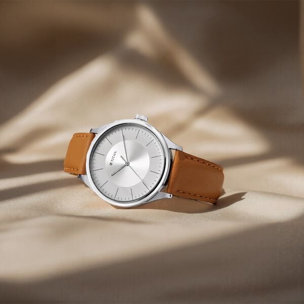 Titan 1802SL07 Urban Edge Silver Dial Men's Tan Leather Analog Watch