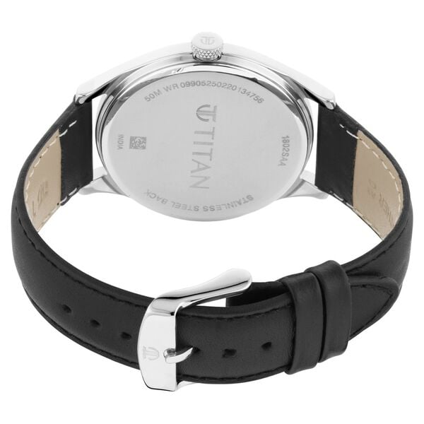 Titan 1802SL11 Men’s Black Dial Black Leather Strap Quartz Analog Watch – Round Metal Case, Mineral Glass, 50 m Water‑Resistant