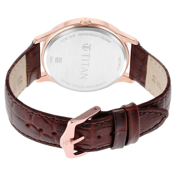 Titan 1825WL02 Rose Gold Dial Analog Watch for Men – Brown Leather Strap, Quartz Movement