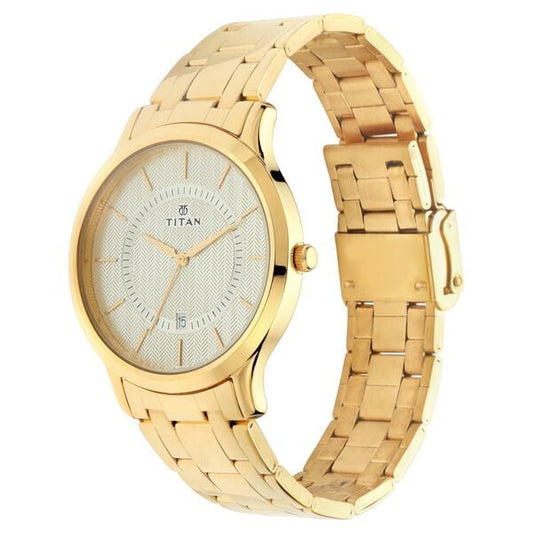 Titan 1825YM01 Quartz Analog Champagne Dial 47.3 mm Metal Case Stainless Steel Strap Men Watch