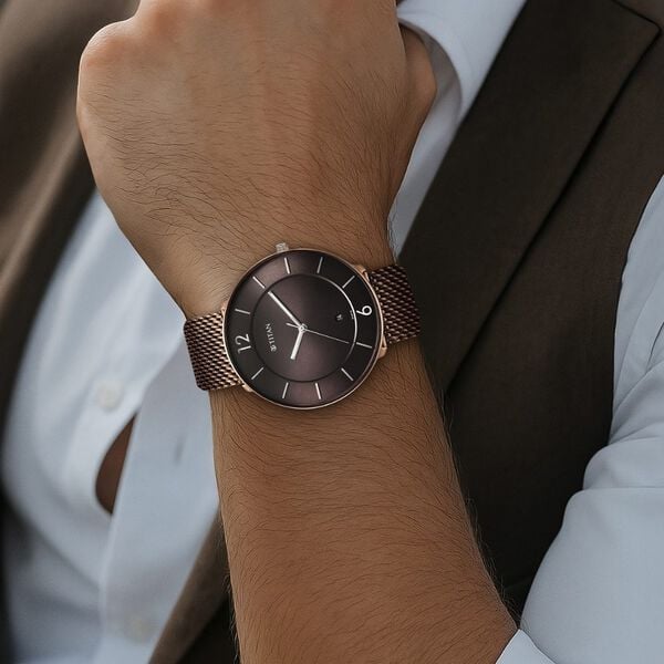 Titan 1849KM04 Men Brown Dial Stainless Steel Strap Quartz Date Watch