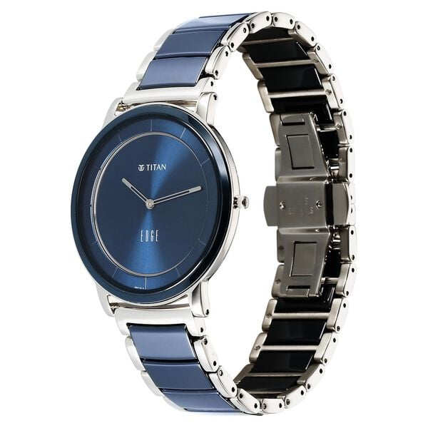 Titan 1878KD02 Men’s Midnight-Blue Dial Slim Analog Watch with Blue Steel & Ceramic Strap
