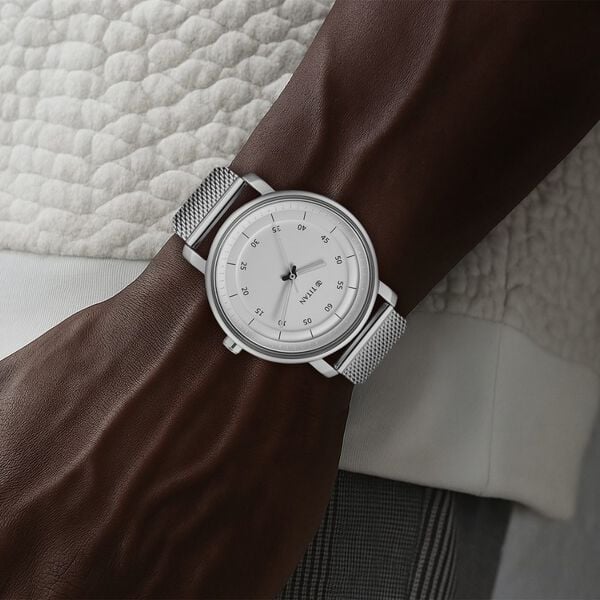Titan 1884SM01 Workwear Quartz Analog Silver Dial Stainless Steel Strap Watch for Men
