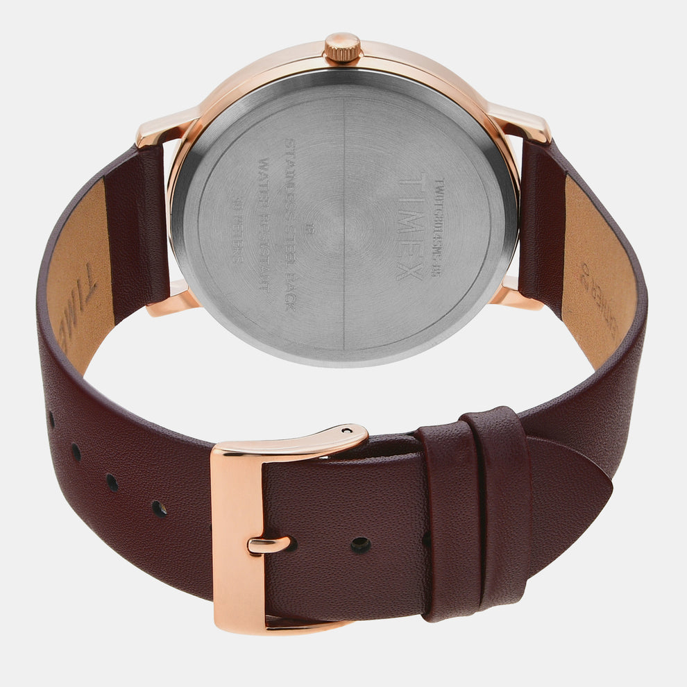 Timex TW0TG8014 Men’s Silver Dial Quartz Analog Watch with Brown Leather Strap