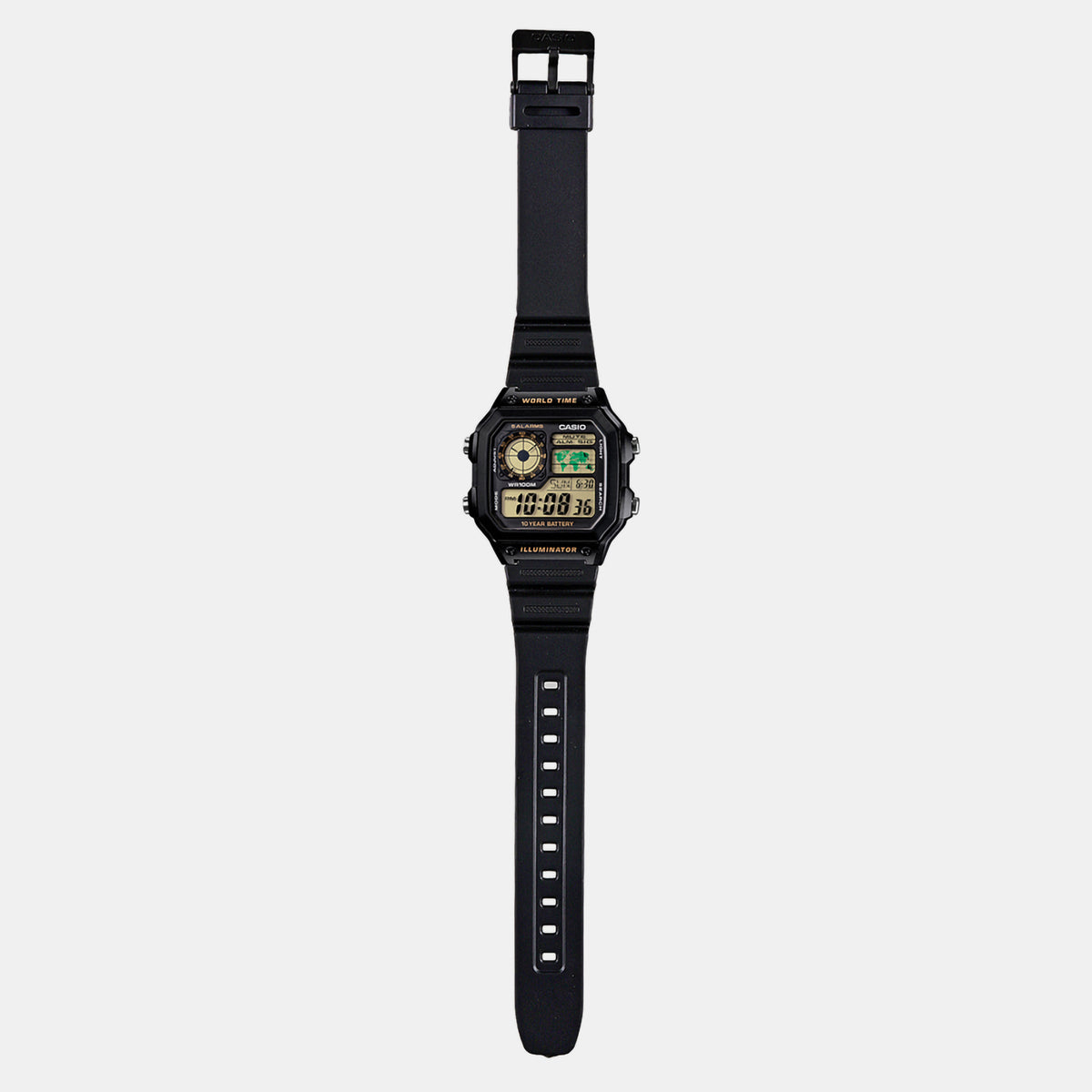 Casio D098 Digital Quartz Unisex Watch with Black Digital Display, World Time & LED Light