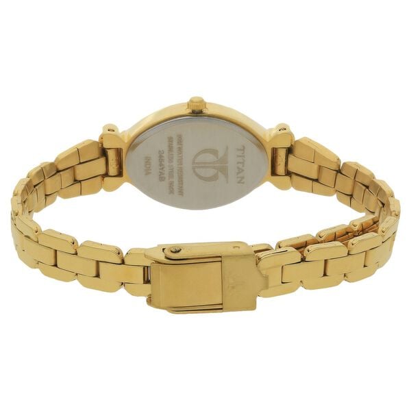 Titan 2454YM02 Analog Quartz Women’s Watch with Champagne Dial and Yellow-Gold Stainless Steel Strap