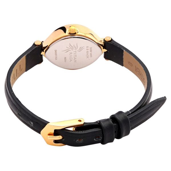 Titan 2455YL01 Silver Dial Analog Watch for Women – Black Leather Strap, Quartz Movement