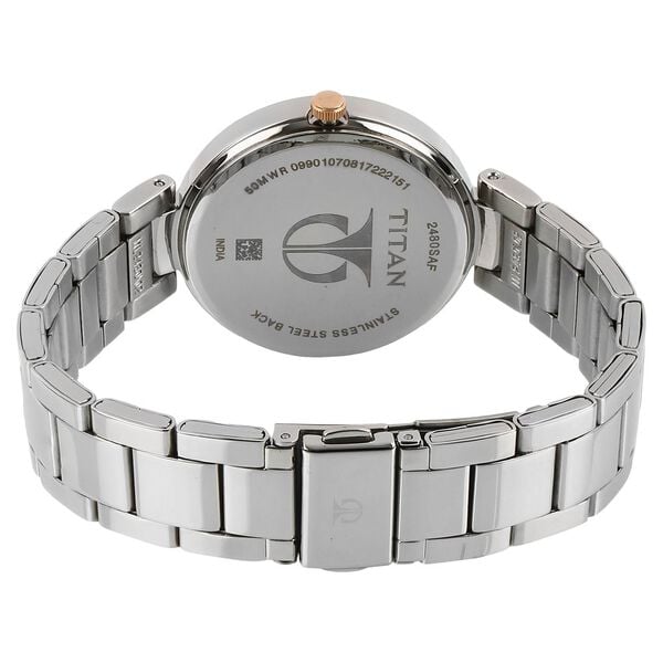 Titan 2480KM01 Women’s Analog Quartz Watch – Rose Gold Dial, Silver Stainless Steel Strap