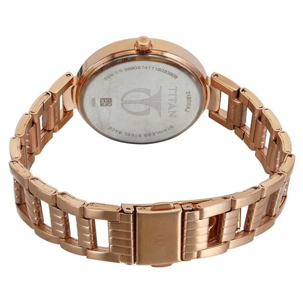 Titan 2480WM02 Purple Dial Analog Quartz Stainless Steel Women’s Watch – Rose Gold Band, Round Case, Sparkle Design