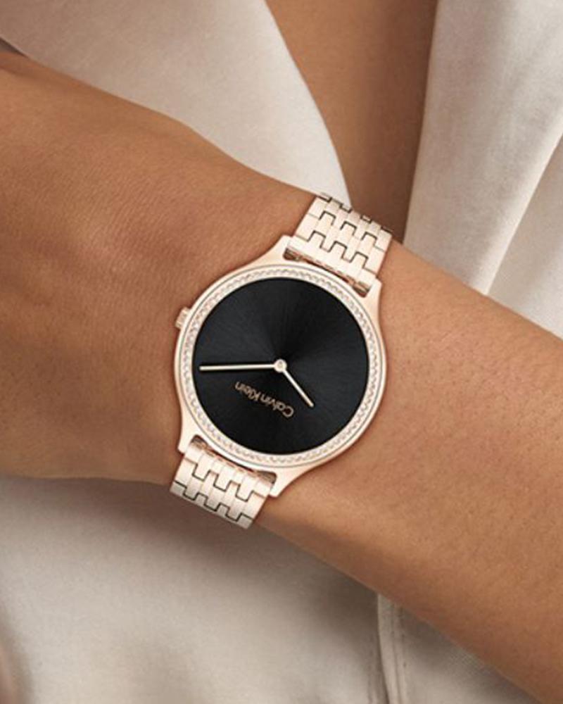 Calvin Klein 25100003 Women’s Timeless Quartz Watch with Black Dial & Carnation-Gold Stainless-Steel strap