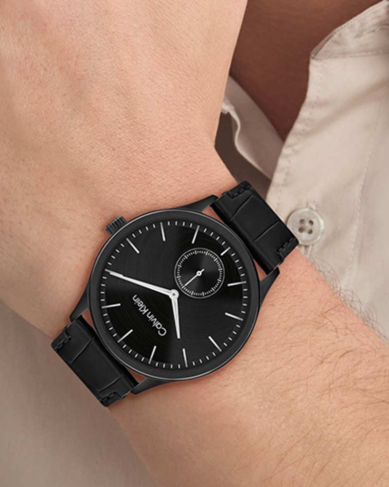 Calvin Klein 25200555 Tailored Men's Black Leather Analog Small Seconds Watch