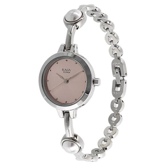 Titan 2576SM01 Pink Dial Analog Watch for Women – Silver Stainless Steel Bracelet, Quartz Movement, Mineral Glass, Round Metal Case