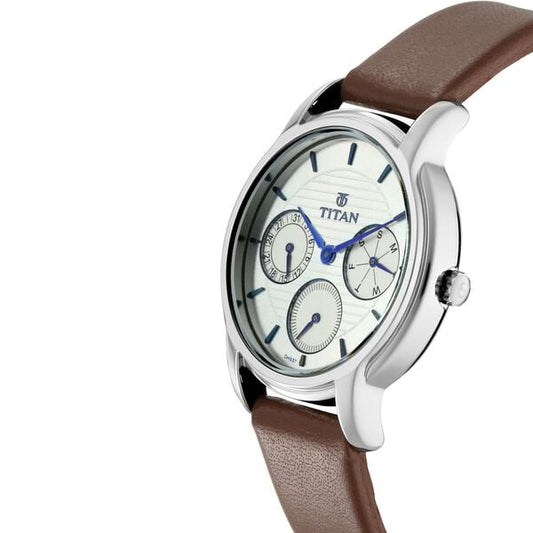 Titan 2595SL01 Women’s Analog Quartz Watch — White Dial & Brown Leather Strap
