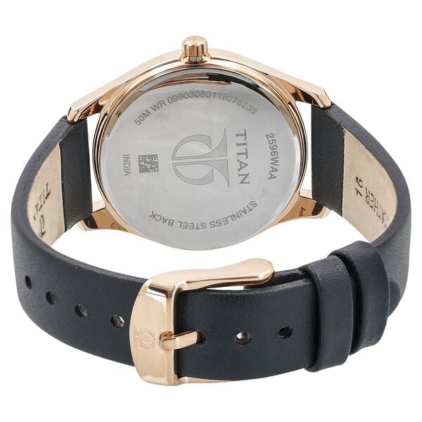 Titan 2596WL01 Silver Dial Analog Watch for Women – Blue Leather Strap, Quartz Movement