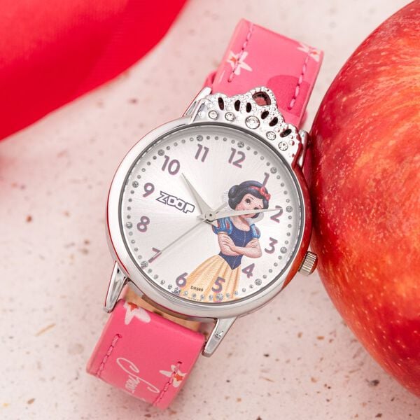 Zoop 26048SL01 Disney Princess Analog Kids Watch with Silver Dial & Yellow Leather Strap