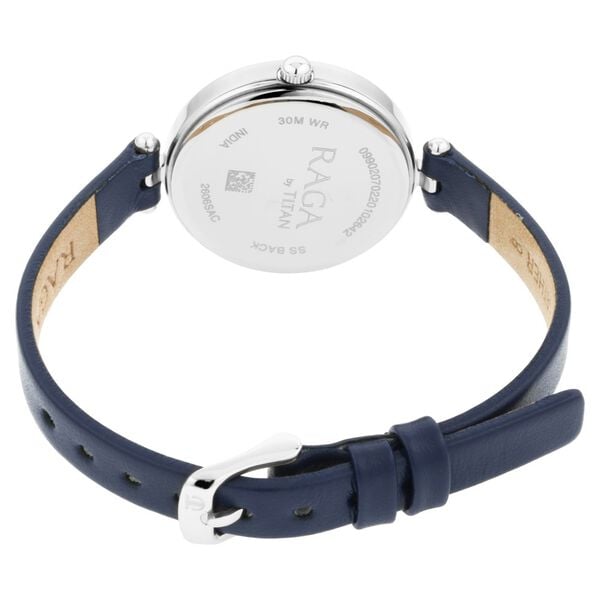 Titan 2606SL02 Blue Dial Analog Quartz Leather Strap Women’s Watch – Navy Band, Round Case, Raga Viva