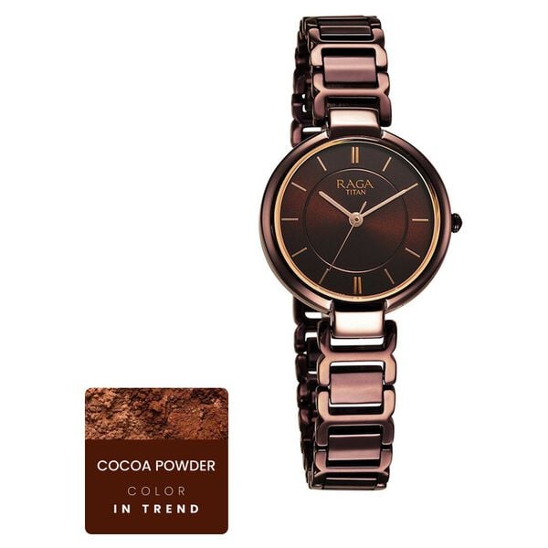 Titan 2608QM02 Women’s Brown-Dial Analog Watch with Brown Metal Bracelet