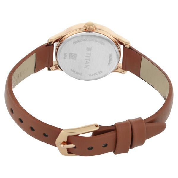 Titan 2638WL01 Quartz Analog Silver Dial 27 mm Metal Case Tan Leather Strap Women Watch