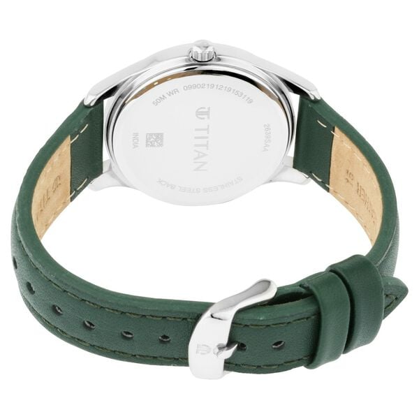 Titan 2639SL04 White Dial Green Leather Strap Women’s Analog Watch