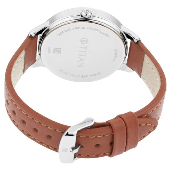 Titan 2648SL01 Green Dial Analog Watch for Women – Tan Leather Strap, Quartz Movement