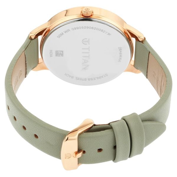 Titan 2648WL01 Women’s Quartz Analog Watch with Grey Dial & Olive-Green Leather Strap