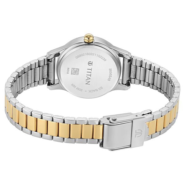 Titan 2656BM01 Silver Dial Analog Quartz Stainless Steel Women’s Watch – Two‑Toned Metal Band, Round Case, Day & Date Display