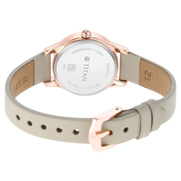 Titan 2656WL01 Brown Dial Analog Watch for Women – Ivory/White Leather Strap, Quartz Movement