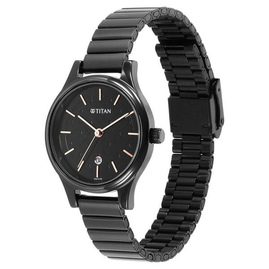 Titan 2679NM01 Analog Quartz Women’s Watch with Black Dial and Black Stainless Steel Strap