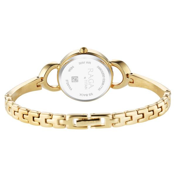 Titan 2724YM01 Raga Quartz Analog Champagne Dial 26 mm Metal Case Golden Stainless Steel Bracelet Women Watch
