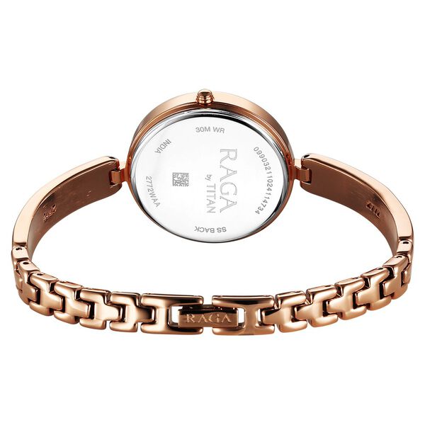 Titan 2772WM01 Women’s Pink-Dial Analog Watch with Rose-Gold Metal Strap