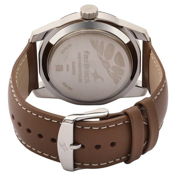 Fastrack 3099SL04 Quartz Analog Men’s Watch | Black Dial | Brown Leather Strap | Round Case | Mineral Glass | 50 m Water Resistant