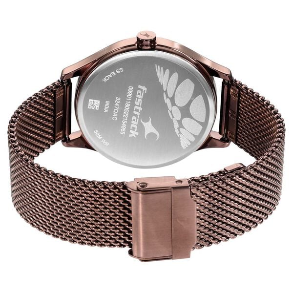 Fastrack 3247QM02 Analog Quartz Men Watch – Brown Dial, Brown Stainless Steel Strap, Style Up Day & Date Design