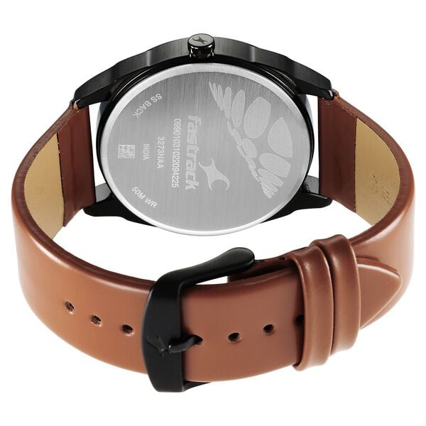 Fastrack 3273NL02 Analog Quartz Men Watch – Blue Dial, Brown Leather Strap, 50 m Water Resistance